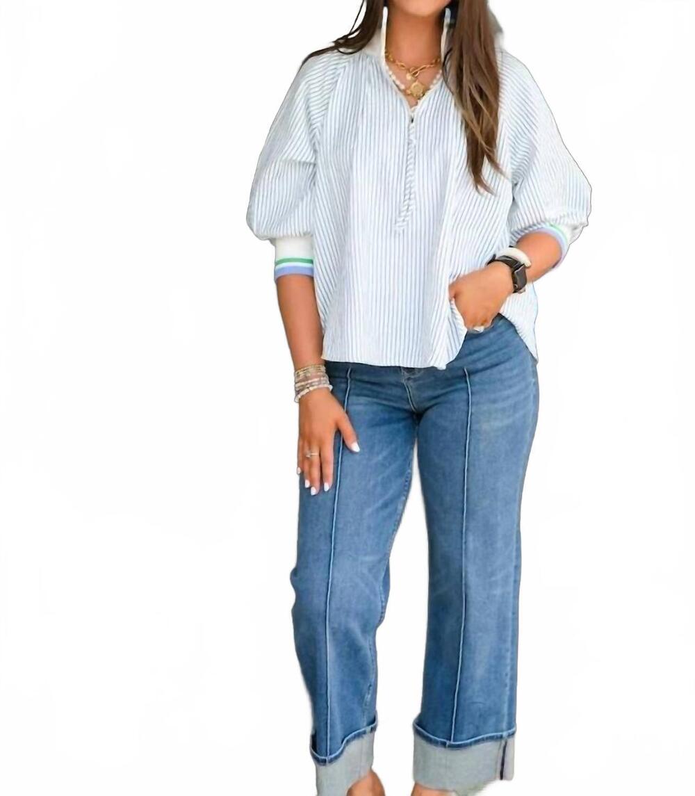 NEW SHE + SKY preppy palette pullover top in blue